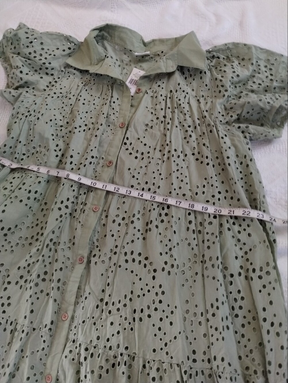 Light Sage Eyelet Button-Front Tiered Maxi Dress - Picture 4 of 5